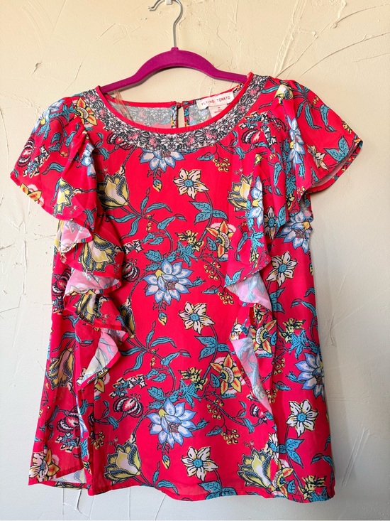 Flying Tomato Tops - Flying Tomato women’s Bright Floral Ruffle blouse